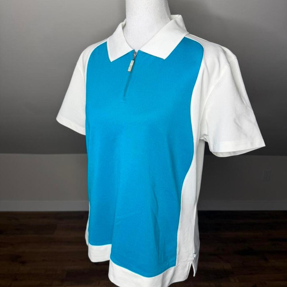Callaway Golf Blue White 1/4 Zip Polo Shirt Women’s Large Athleisure Golfcore - Picture 3 of 7